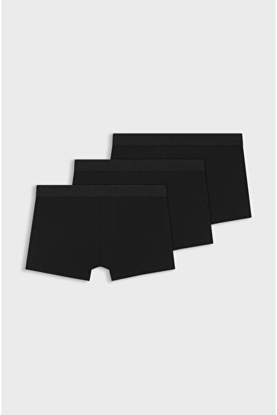 BOSS Erkek Logo Kabartmalı Elastik Bel Bantlı Pamuklu Üçlü Paket Siyah Boxer