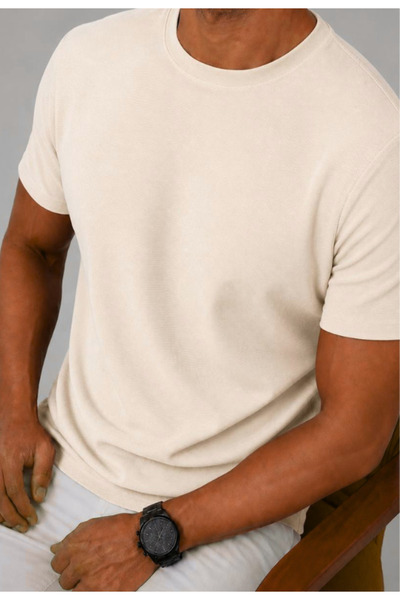 Plus Scorpion Tricou bărbătesc slim fit, bumbac pique, guler rotund, ecru, mă...