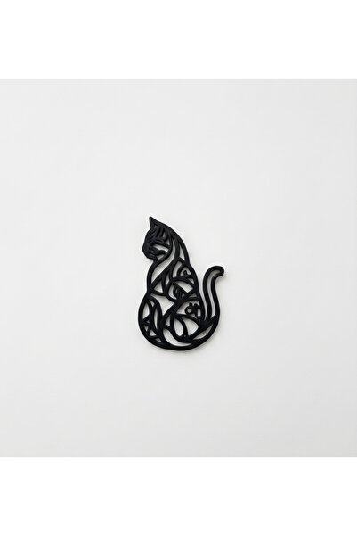 Modern 3D Tasarım Kedi Figürü Duvar Dekoru - Minimalist Kedi Duvar Süsü (Siyah)