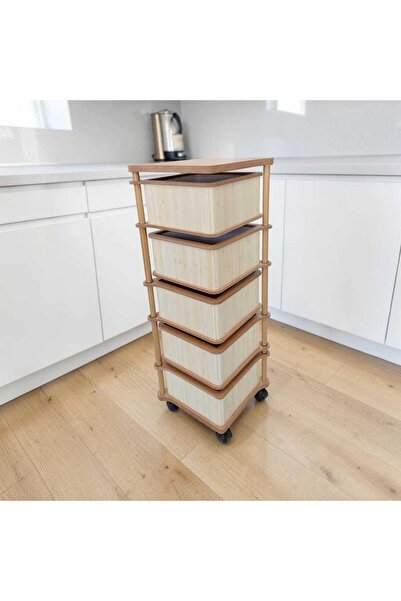 ARBOR EV BAMBU SEBZELİK VE ORGANİZER 5 KATLI KARE AKÇA