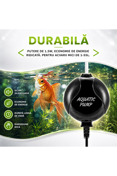 Sofia Concept Pompa de aer pentru acvariu SOFIA CONCEPT, ultra silentioasa, 1.5W, diametru 6.1cm, Black