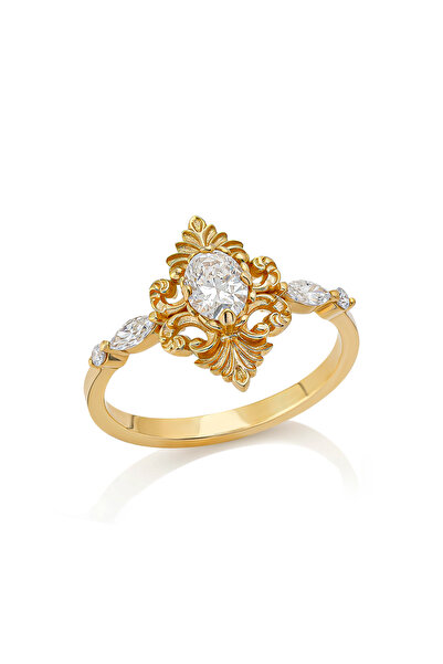 Coy Diamond ''Violet'' Oval Pırlanta Yüzük,Pırlanta Yüzük,14 Ayar Altın Pırla...