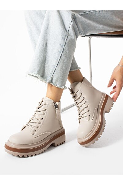 Alemdar Shoes PATRİCK Krem Mat Fermuarlı Kadın Bot