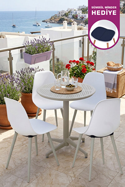 VİLİNZE Tilia Plastik Bahçe Balkon Bistro Seti Katlanır Masa 60*60 cm (1+4 Set)