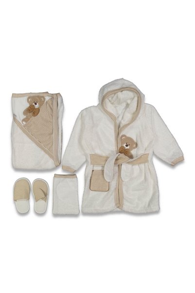 ZEYNUKO Baby Boy Teddy Bear Bathrobe Set 4 Pieces Bathrobe Set with Box