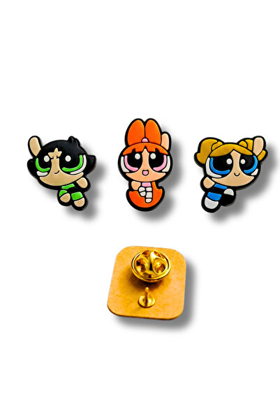 excarpin Powerpuff Girls Temalı Üçlü Çanta ve Yaka Broş Seti