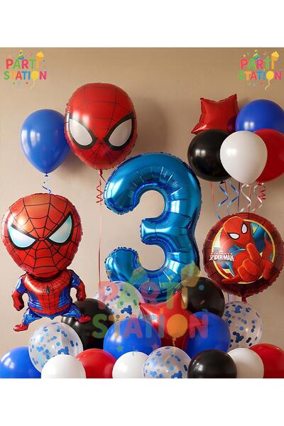Parti Station Spiderman Örümcek Adam Konsept 3 Yaş Doğum Günü Balon Set Spide...
