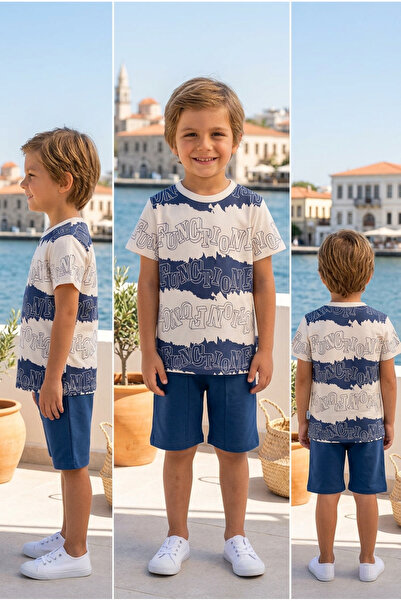 meyastore Boy's Shorts Set with Letter Print