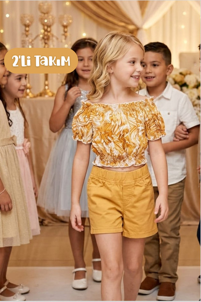 Hilal Akıncı Kids طقم شورت ملون بنمط هاواي للفتيات مكون من قطعتين