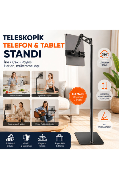 Polham Ful Metal Teleskopik Açı Ve Yükseklik Ayarlı Telefon Ve Tablet Tutucu ...