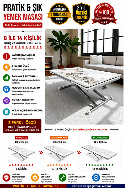 SEHPAM AKILLI Yan Baştan Açılır Akıllı Yemek Masası Oval Mdf Tabla Alt Mekani...