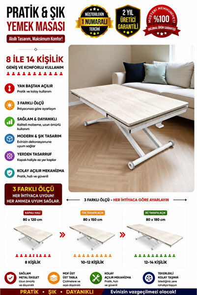 SEHPAM AKILLI Yan Baştan Açılır Akıllı Yemek Masası Oval Mdf Tabla Alt Mekani...