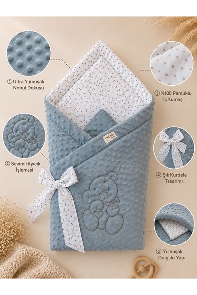 Bebella Nohut Baby Blanket & Blanket Bear Embroidered Hospital Release Newborn Blanket / Cloth