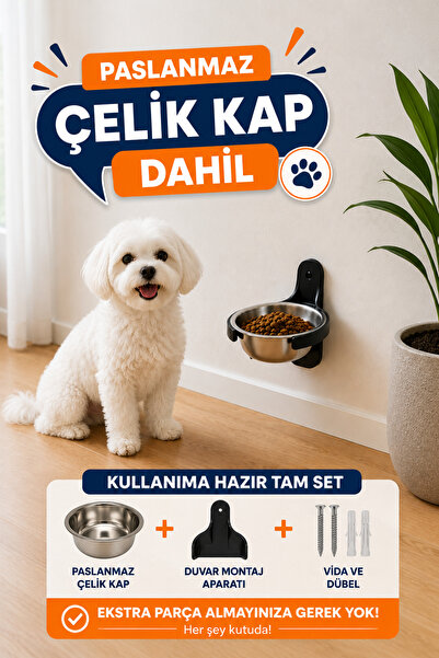 perim3d Duvara Monte Pet Mama Kabı 14 cm | Paslanmaz Çelik Hazneli | Kedi ve ...