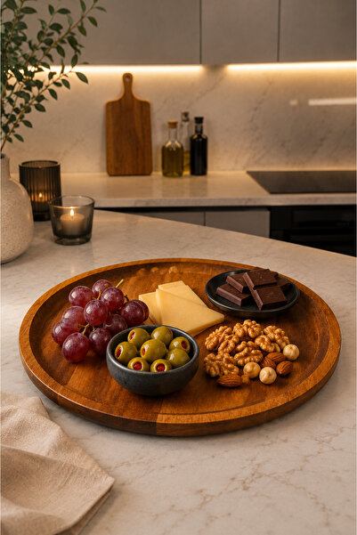 YzHome Acacia Round Presentation Serving Plate Plate 25cm