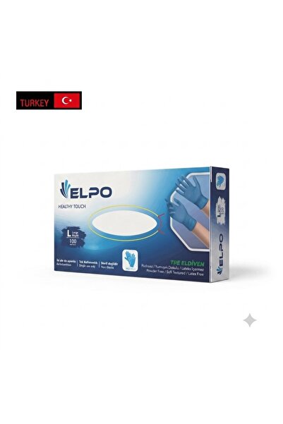 ELPO Mavi Tpe Esnek Tek Kullanımlık Pudrasız Eldiven Large 100'LÜ Paket