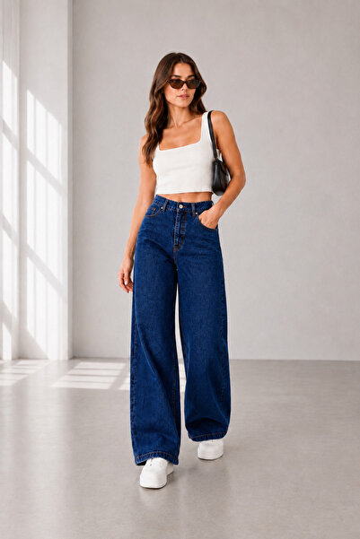 FİVA JEANS Women's High Waist Loose Wide Leg Casual Jean Denim Pants Comforta...