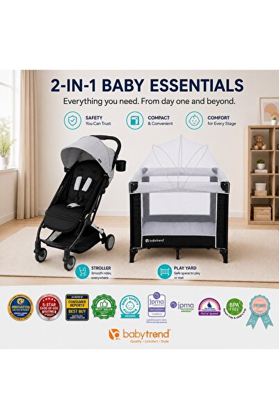 babytrend Twinkle Midnight Nursery Playard with Tri-Fold Stroller Bundle