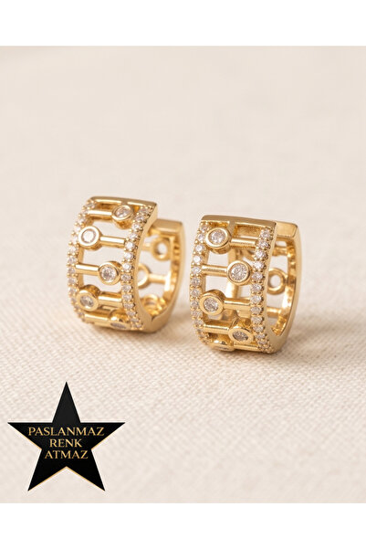 XUPING JEWELRY Xuping 14K Altın Renginde Zirkon Taşlı Kararmaz Kadın Halka Küpe