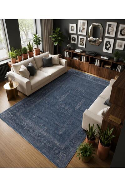 Neşem Halı Boutique EKO HALI Shiraz SHR 03 Navy Vintage Desenli Sıcak Renk To...