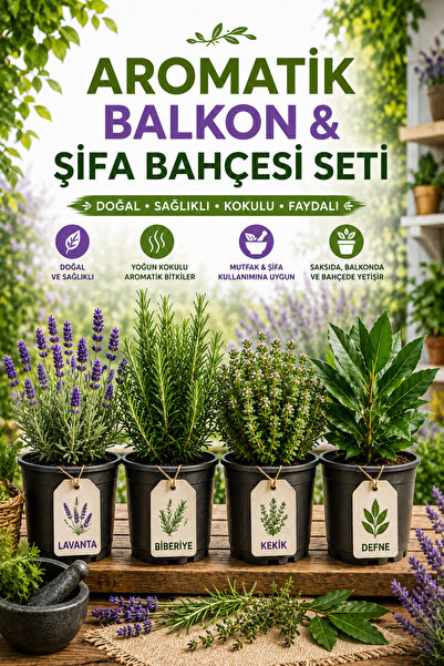 Rosemary Garden 4lü Aromatik Şifa Bahçesi Seti 2L Saksıda Lavanta Biberiye Ke...