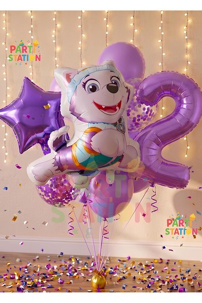 Parti Station Paw Patrol Everst 2 Years Old Balloon Set Paw Patrol Everst Bir...