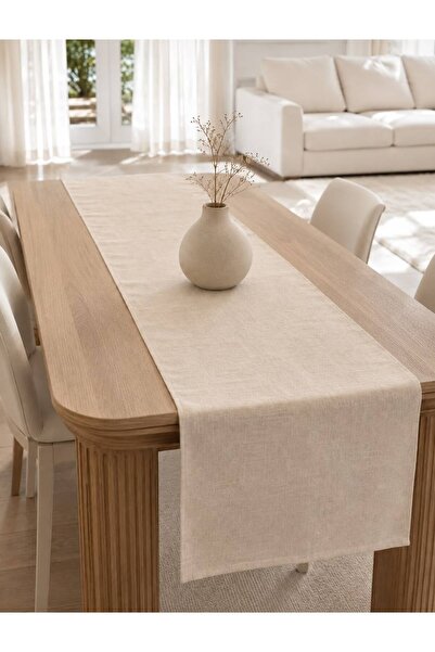 linea natura home Düz Sade Krem Keten Bohem Vintage Runner