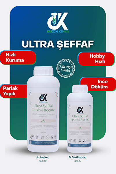 ERKON KİMYA ULTRA ŞEFFAF HIZLI Hobby Epoxy Epoksi Reçine İnce Döküm Fast 750 GR