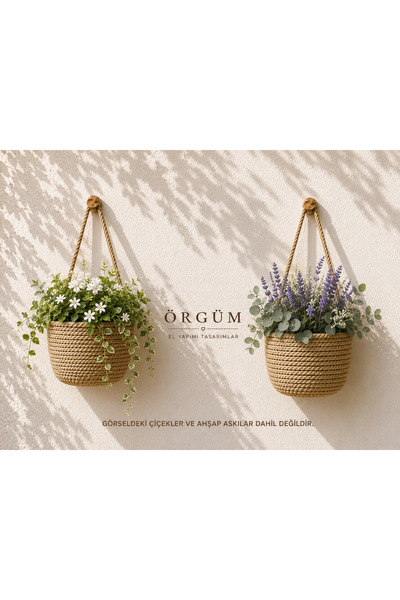 EGE ÖRGÜM Saksılık Mini Dekoratif Sepet 2'li Mini Çiçeklik 12x10 Cm(BİTKİLER ...