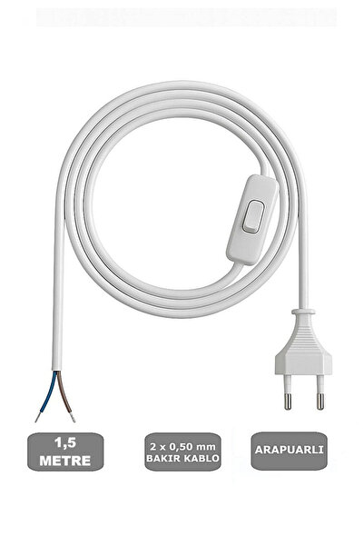 CONANA Fişli Arapuarlı Kablo (Yassı)- Anahtarlı (2X0,50) Siyah - 1,5 Metre