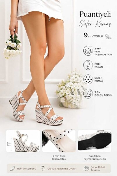 AYDOĞDU by ünal White Polka Dot Strappy Casual Wedge Sandals - 530