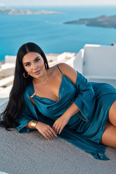 PICO fashion Büyük Beden Saten Degaje Yaka Askılı Gecelik & Sabahlık Takımı