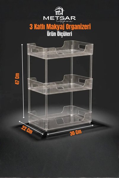 Metsar Home 3 Katlı Kristal Makyaj Organizeri Ayaklı Kozmetik Organizer Takı Düzenleyici Banyo Rafı Şampuanlık
