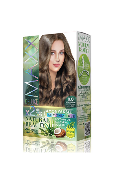 MAXX DELUXE Natural Beauty Amonyaksız 8.0 Açık Kumral Saç Boyası Seti