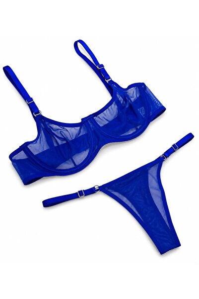 mendoza store Σετ σουτιέν με στρινγκ από τούλι Saks Blue Brode