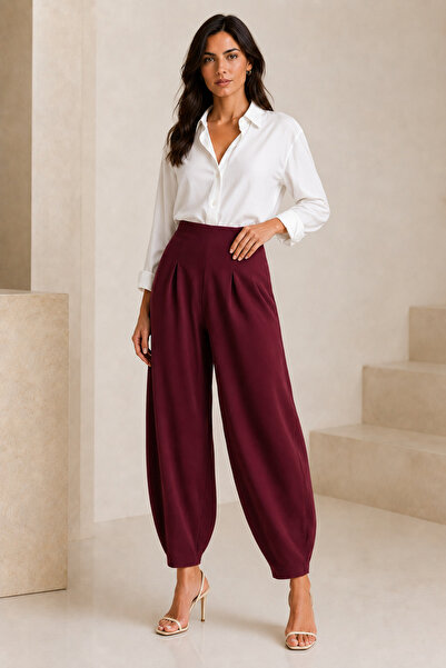 bymervetekstil Pantaloni tip balon din țesătură crep, croială shalwar, fără c...