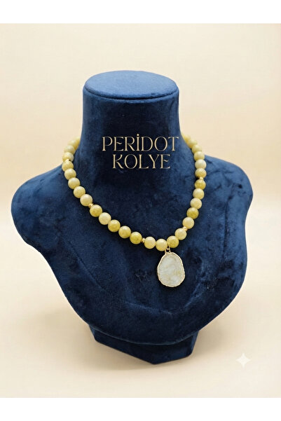 Leyandoğaltaş Leyan Doğaltaş peridot taşı 10 mm tasarım kolye