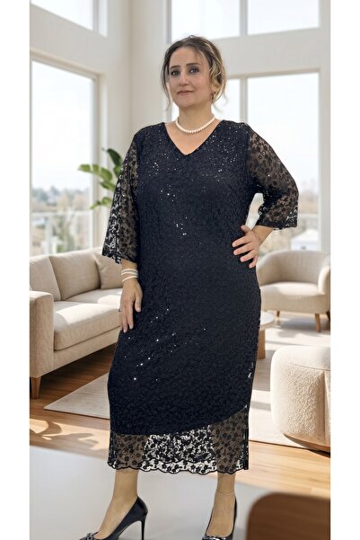 yagmurberen PUL PAYET DECORATION DETAIL V-NECK TRUVAKAR LACE SLEEVE LYCRAL LA...