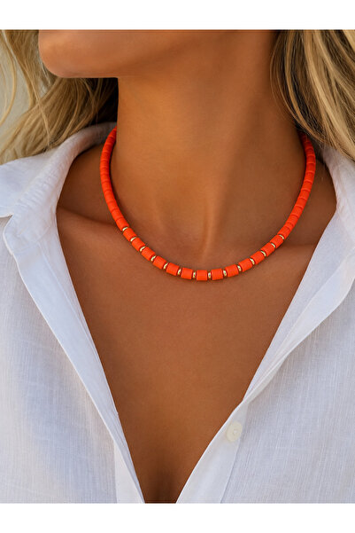HERCY Orange Lino Beaded Necklace |   Summer Bead Women's Necklace # Summerne...