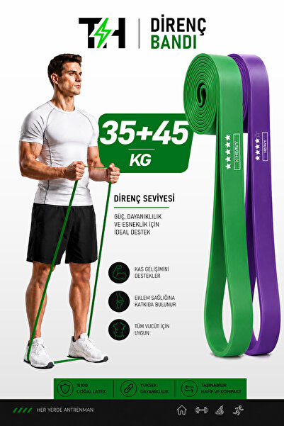 Thundara 2'li SET 35 + 45 KG Direnç Bandı Gym Barfiks Lastiği Antrenman Kas G...
