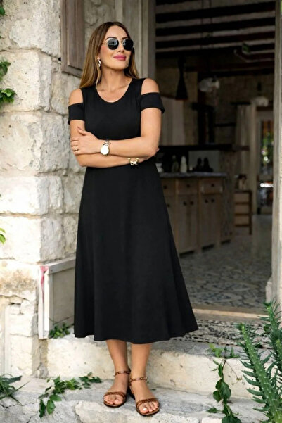 Generic Brand Women's open-shoulder midi viscose dress with straps