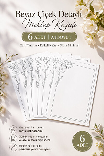 Organik Yolda ورق ملاحظات مزين بزهرة بيضاء (مقاس A4)
