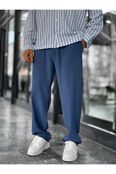 BYBASICMAN Navy Blue Pleated Tencel Fabric Baggy Trousers Ke-1300