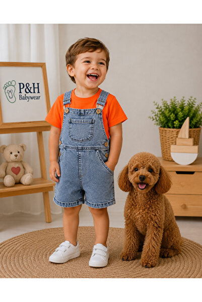 P&H BABYWEAR Likralı Kot Salopet Kanguru Cepli Omuzdan Çıtçıtlı Pamuklu Badi ...