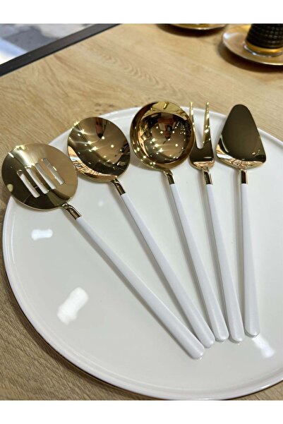 Onedekor 5 Parça Sos Kepçe Servis Takımı Beyaz Gold