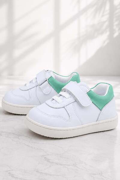 Rakerplus Bob Genuine Leather White Nubuck Green Velcro Baby Sneaker Shoes