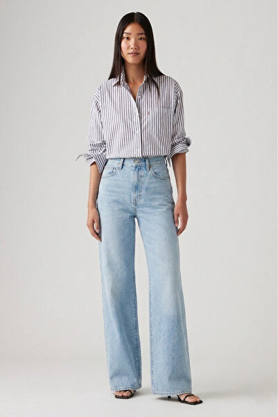 Levi's بنطلون جينز نسائي واسع الساق من Ribcage Tr بلون أزرق فاتح