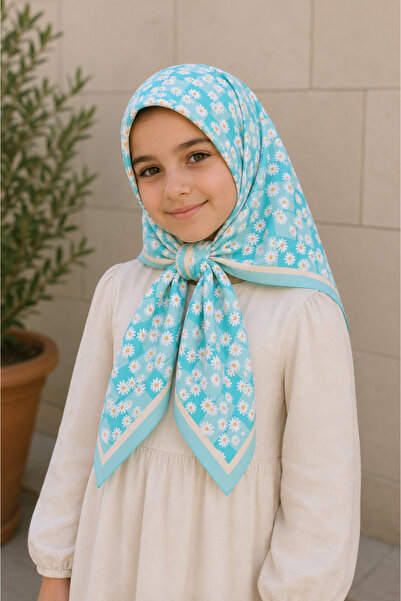 Beybium وشاح أطفال قطني بتصميم ديزي أخضر للفتيات مقاس 80*80 سم