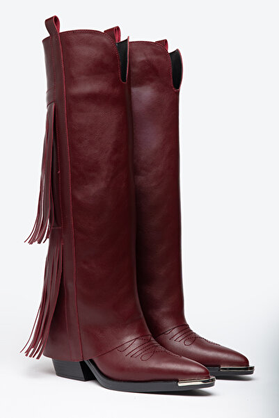 DENORA Burgundy Matte Leather Tasseled Trousers Metal Toe Western Cowboy Knee...