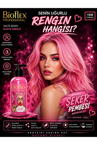 Bioflex Amonyaksız Şeker Pembe Renkli Saç Boyası 250 ml Kokusuz Su Bazlı Cott...
